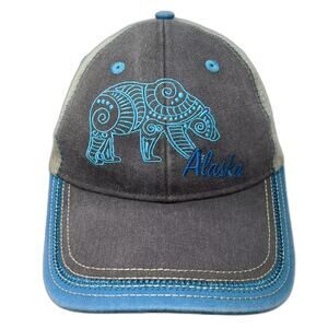 ACE USA Alaska Bear Baseball Cap Gray Blue OS Embroidered Stitched Strapback